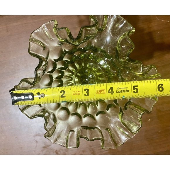 VTG Fenton Art Glass Colonial Green Thumbprint  Pedestal Compote Ruffled/Crimped - Picture 6 of 7